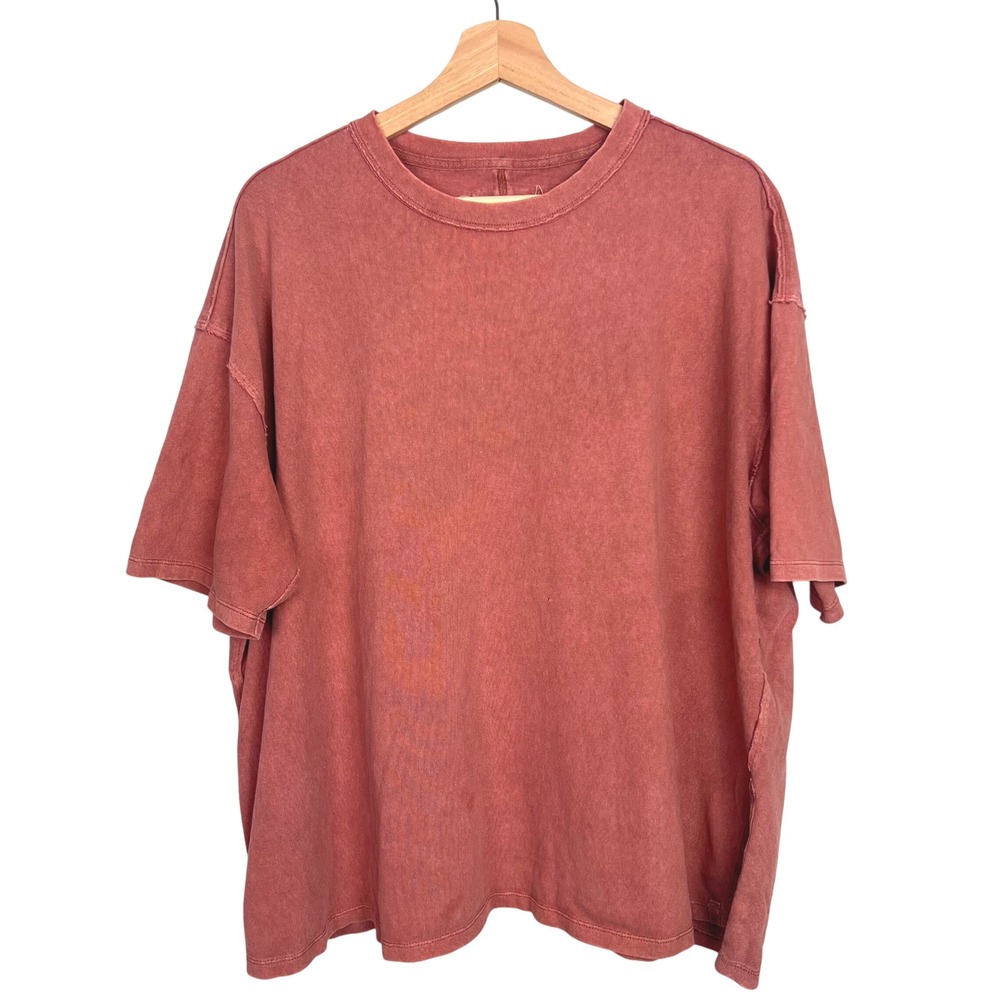 Free People We The Free Phoenix Tee Dusty Pink Slouchy Cotton Raw Seam Top Small